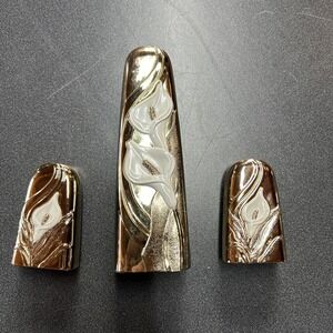 Vintage Japanese Gold Tone Heavy Metal Calla Lily Salt Pepper Shakers & Bud Vase